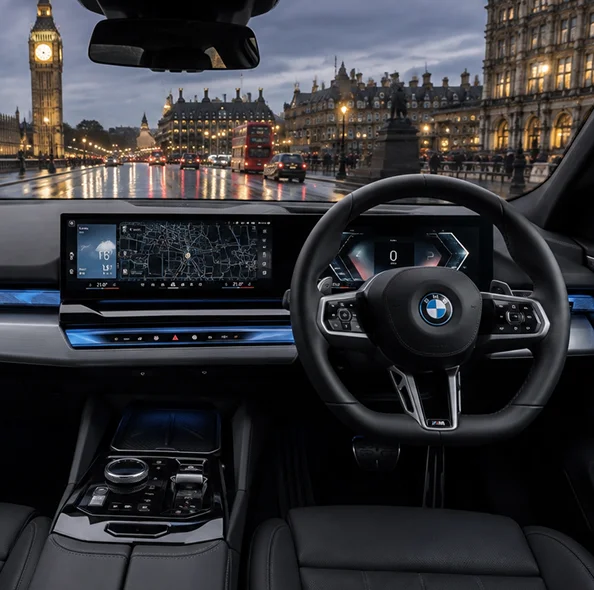 BMW i5 electric chauffeur vehicle in London